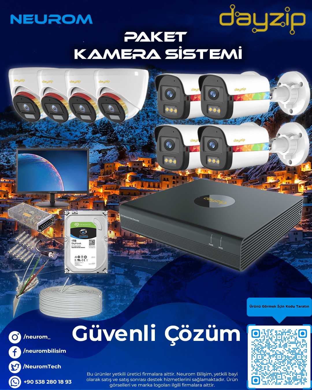 Neurom 8 Kameralı AHD Full Color Güvenlik Kamera Paketi