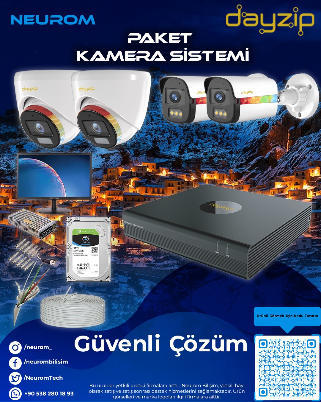 Neurom 4 Kameralı AHD Full Color Güvenlik Kamera Paketi