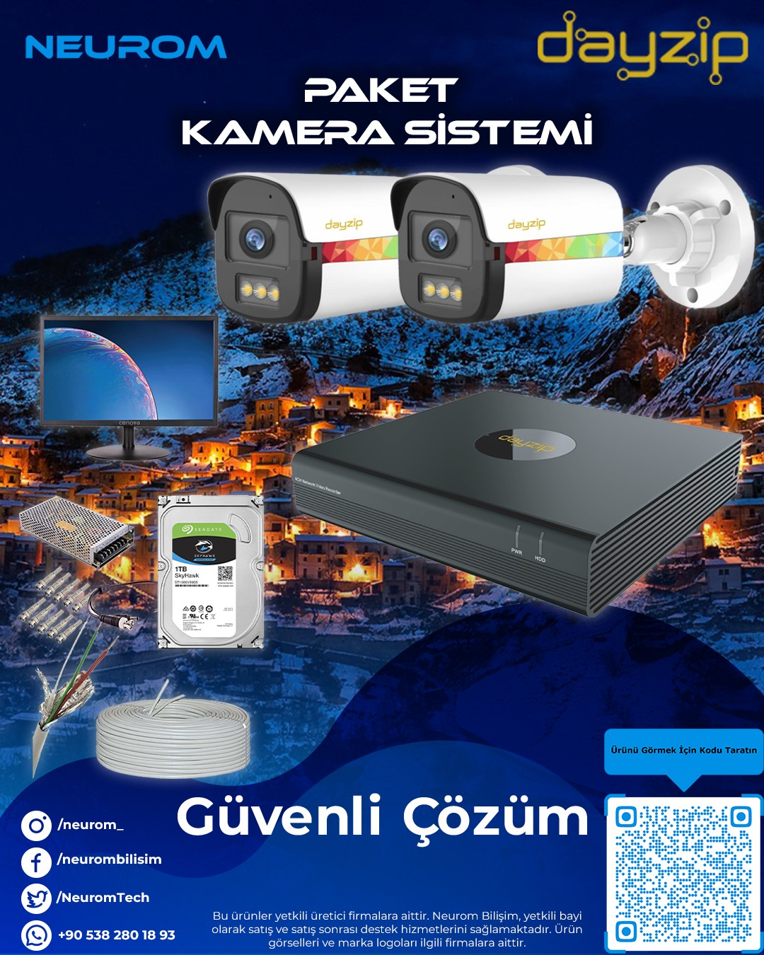 Neurom 2 Kameralı AHD Full Color Güvenlik Kamera Paketi