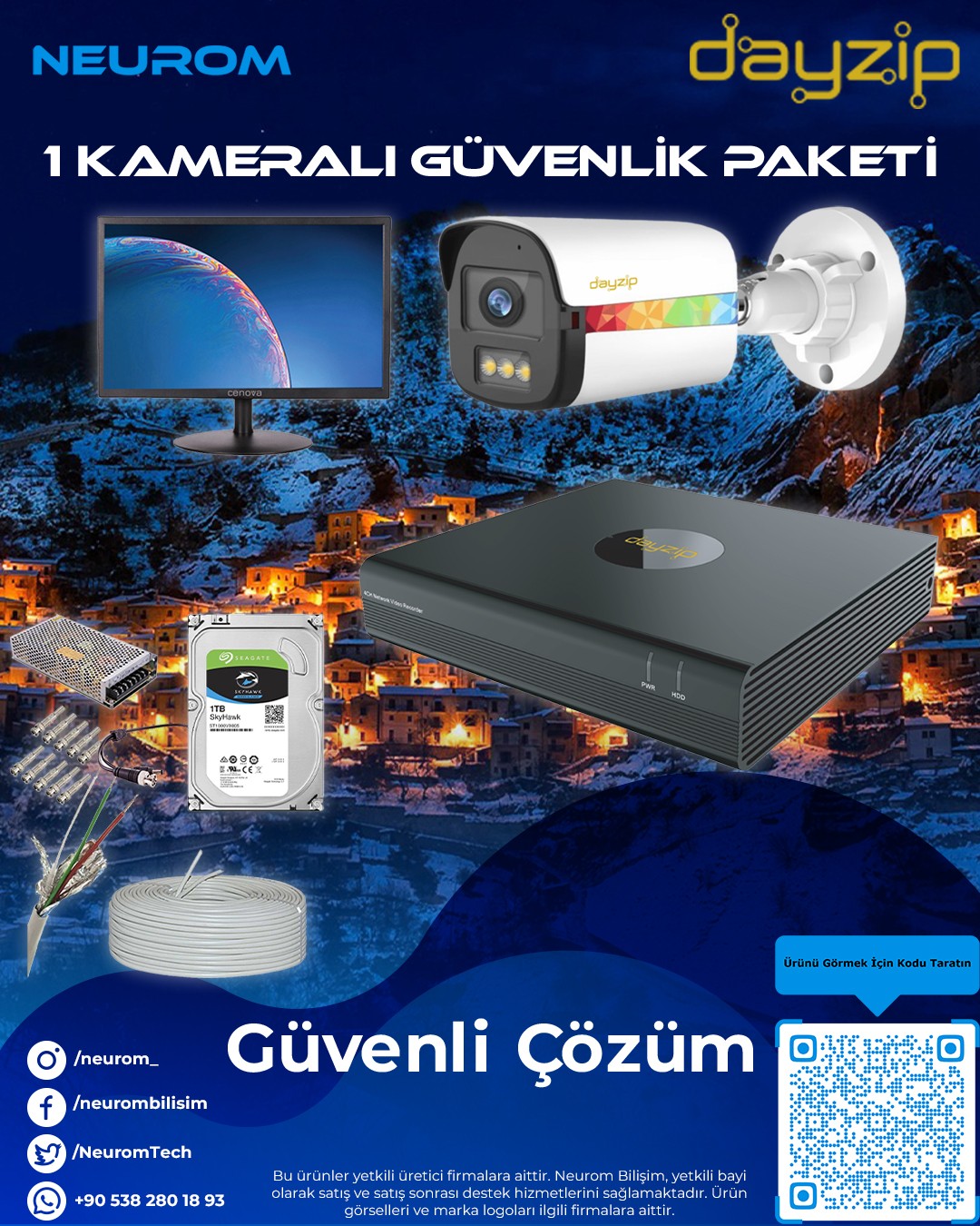 Neurom 1 Kameralı AHD Full Color Güvenlik Kamera Paketi
