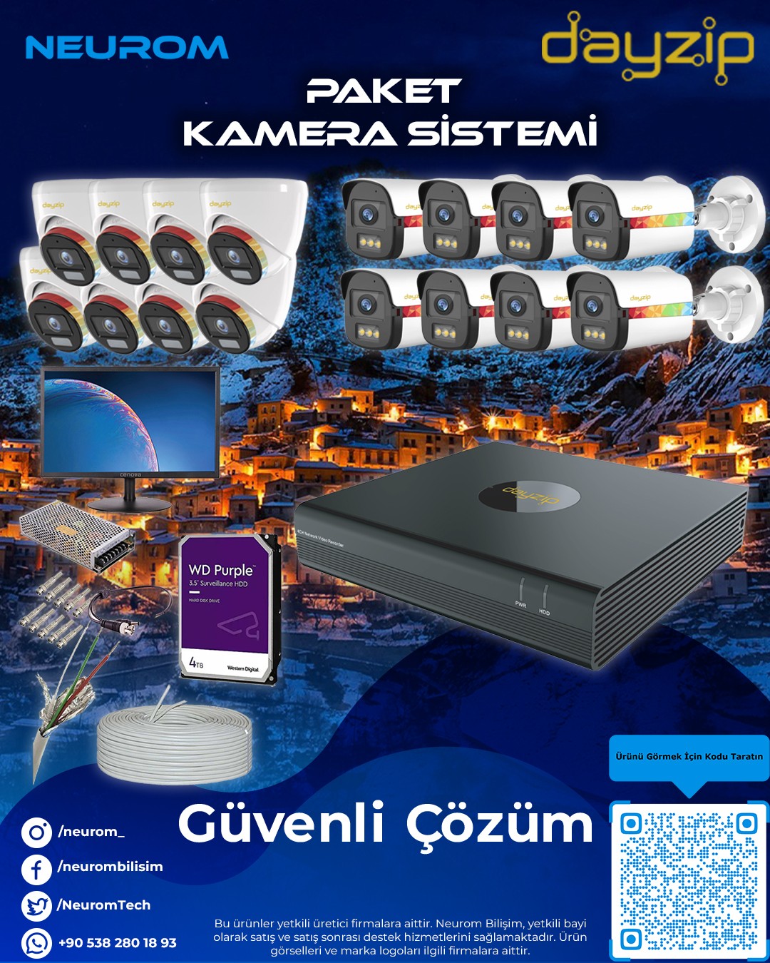 Neurom 16 Kameralı AHD Full Color Güvenlik Kamera Paketi